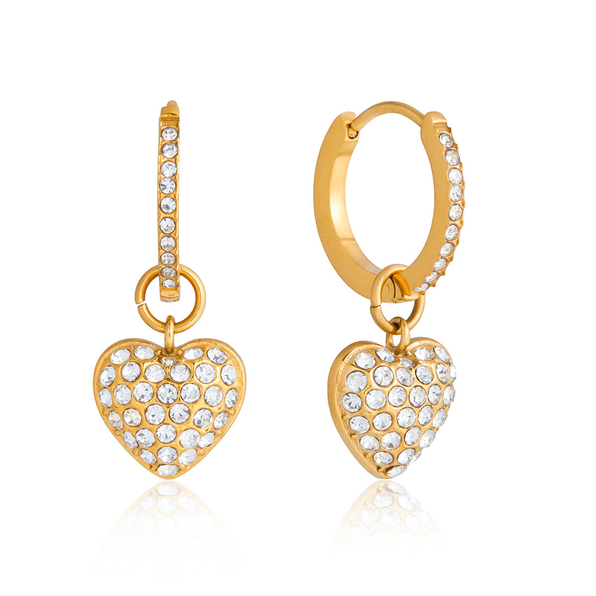 Stainless s Seel Heart-shaped Stud Earring with Cubic Zirconia