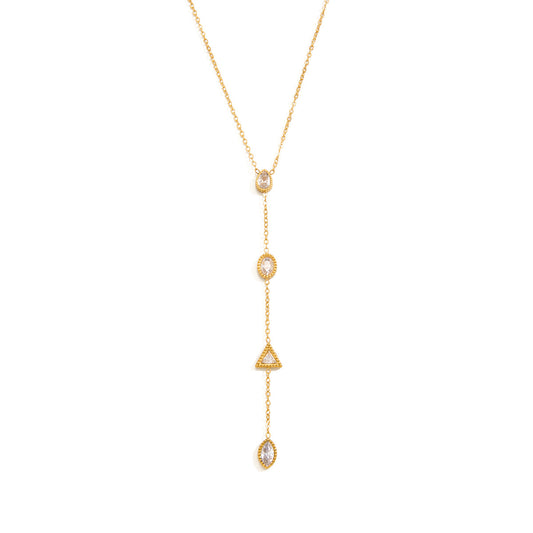 18K Gold Plated Y Necklace with Sparkling CZ Geometric Drop Pendant – Elegant Layered Necklace for Women