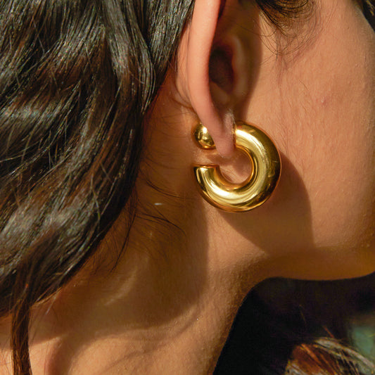 Stainless Steel Front & Back C-Shaped Earrings, Unique Design Titanium Steel Earrings