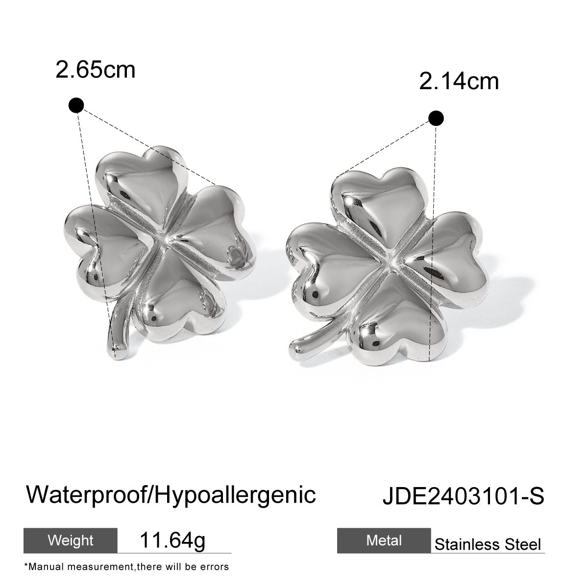 Stainless Steel Four-Leaf Clover Heart Earrings
