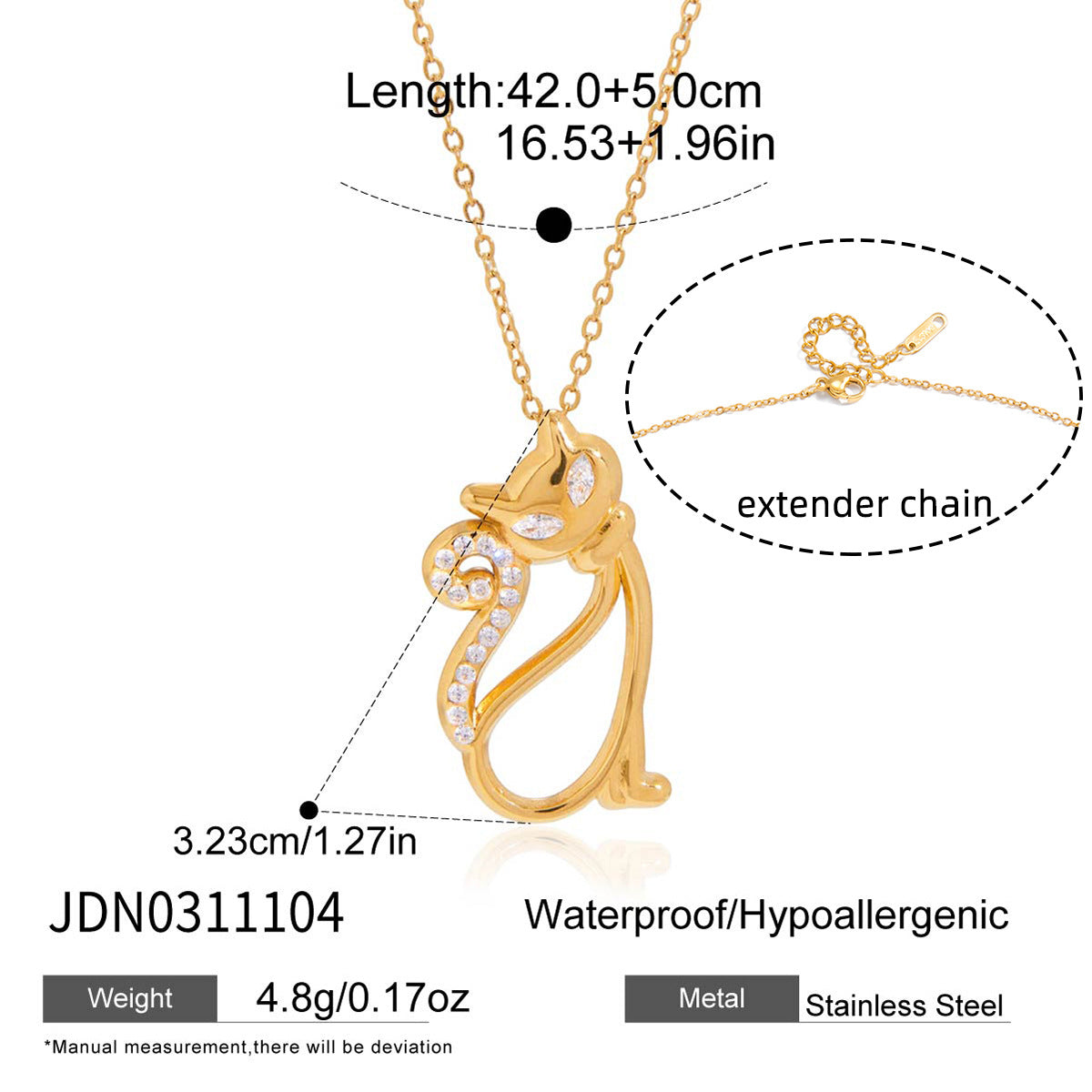 Elegant Cat - shaped Pendant Necklace with Zircon