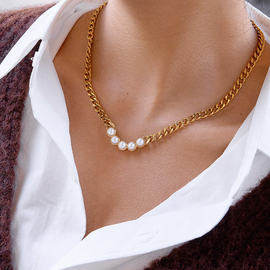 Gold - Plated Necklace with Pearl Accents
