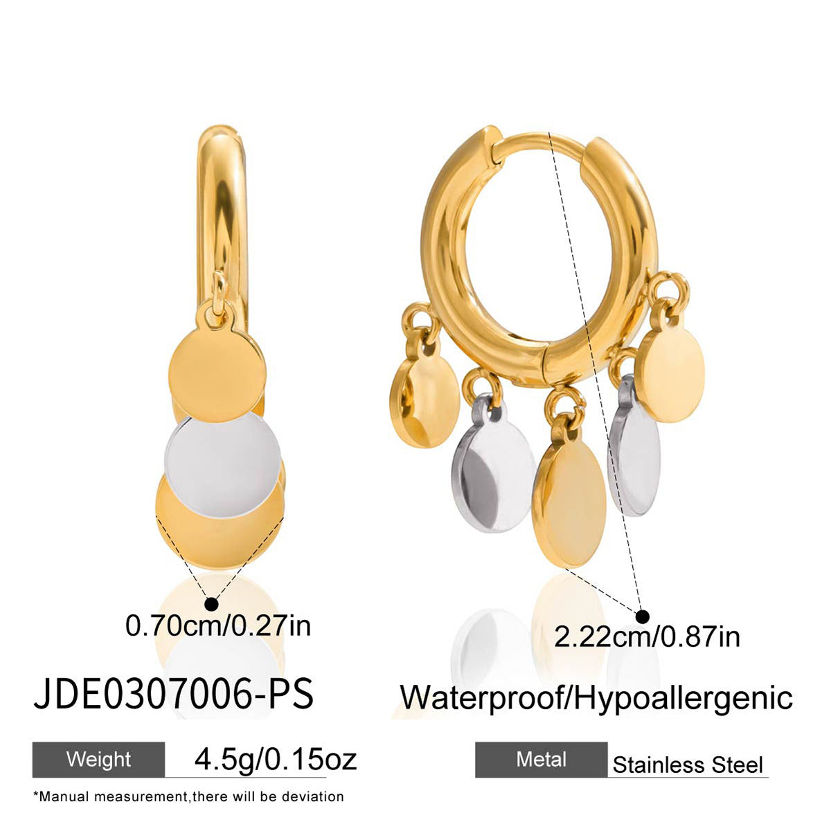 Dangling Disc Hoop Earrings - Gold-Tone Fashion Jewelry