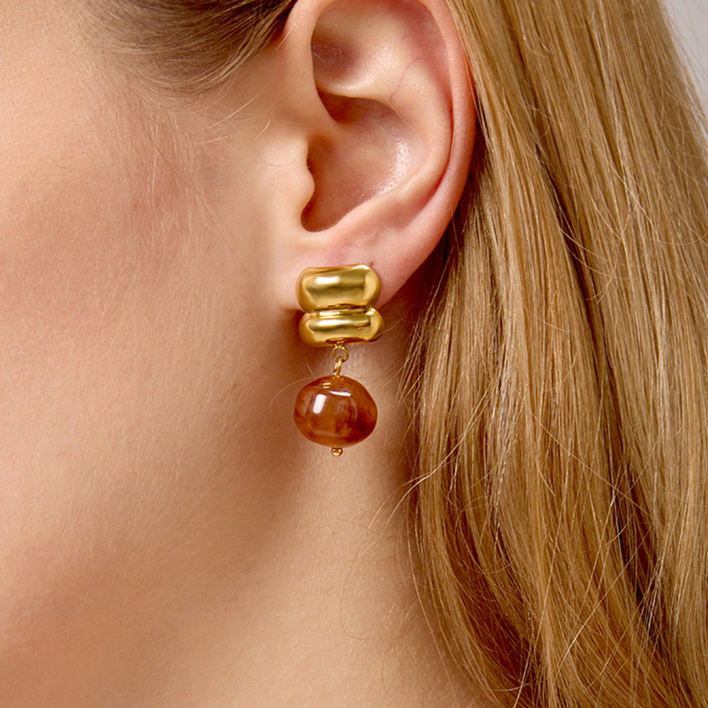 Stainless Steel Amber Resin Earrings