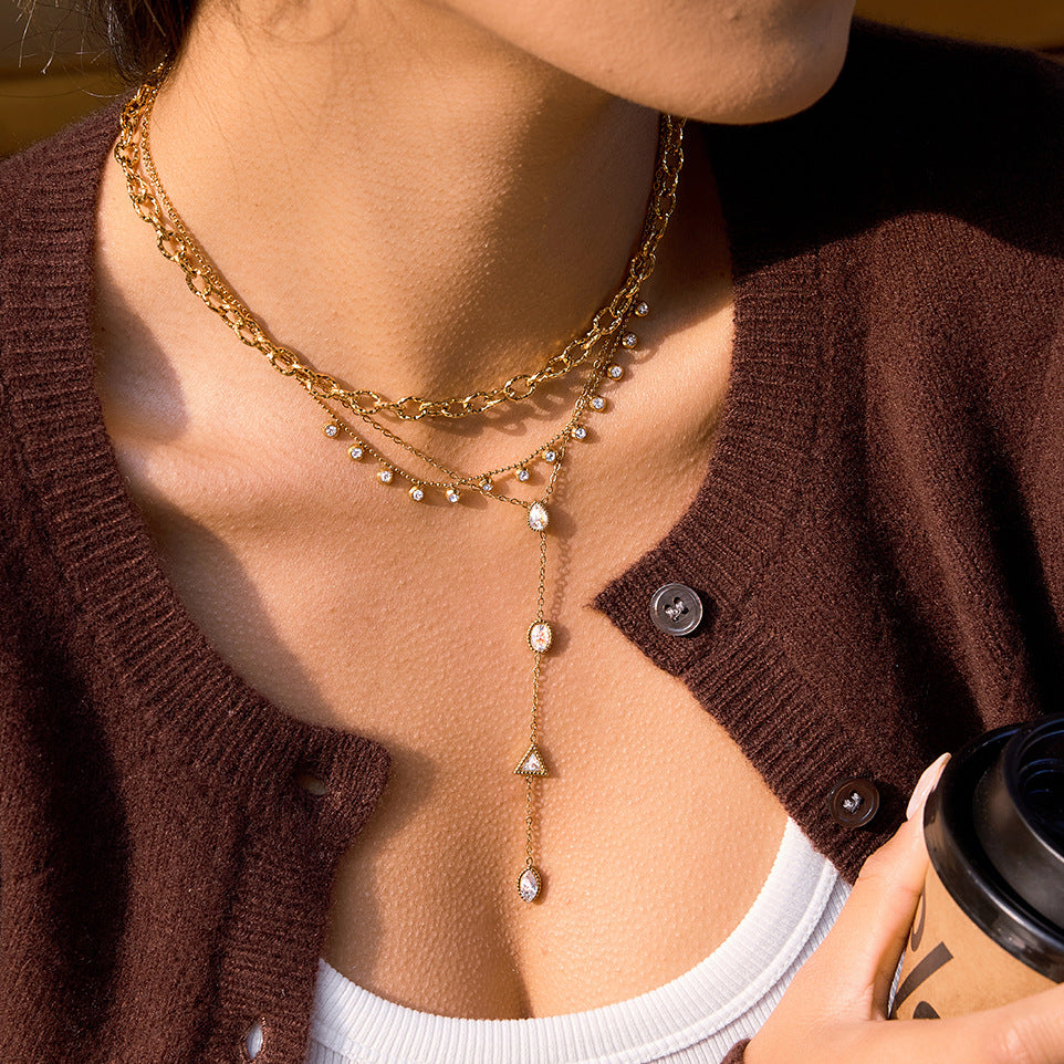 Layered Gold - Tone Necklace with Crystal Accents