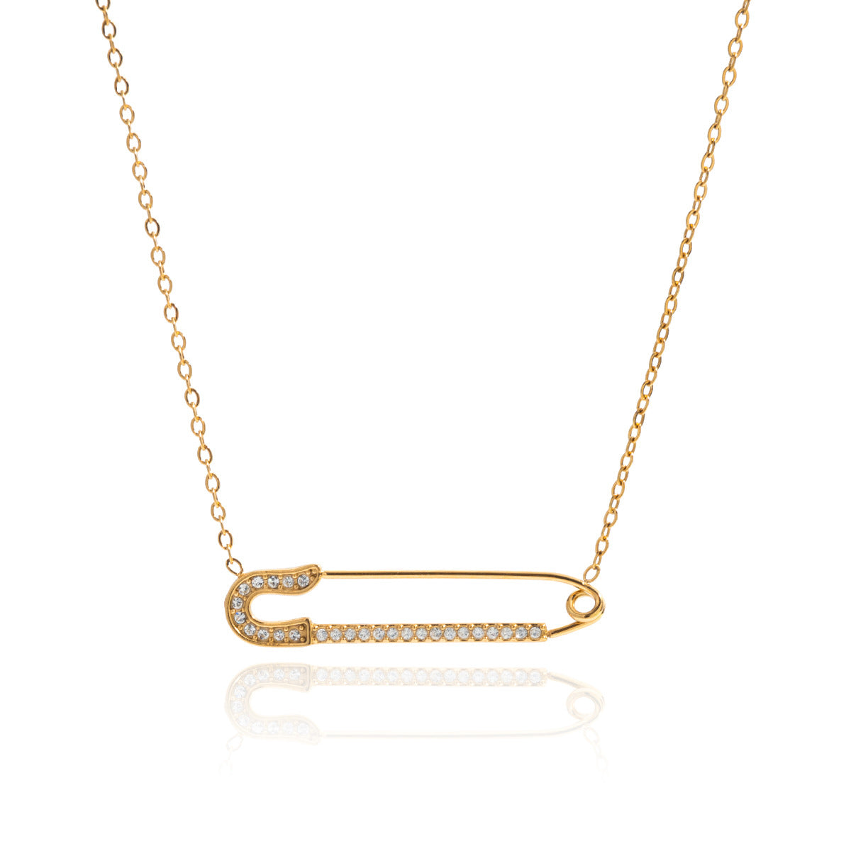 Dainty Gold - Filled Safety Pin Necklace with Cubic Zirconia