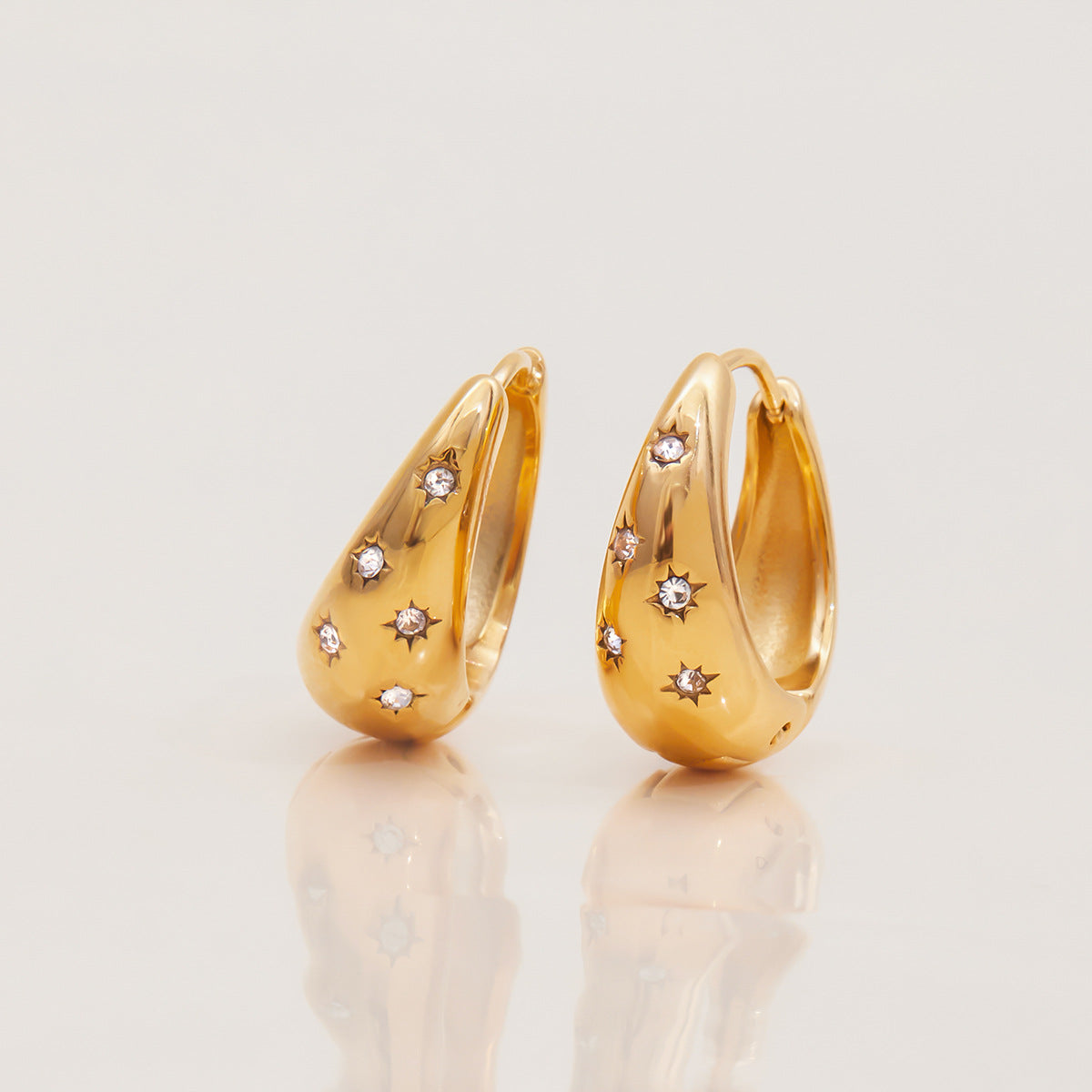 Gold Star Moon Hoops with CZ Gems, Lightweight Stud Earrings for Women Girl Jewelry Gifts
