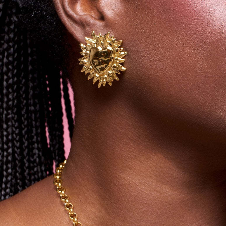 Golden Sun - heart Shaped Stud Earrings