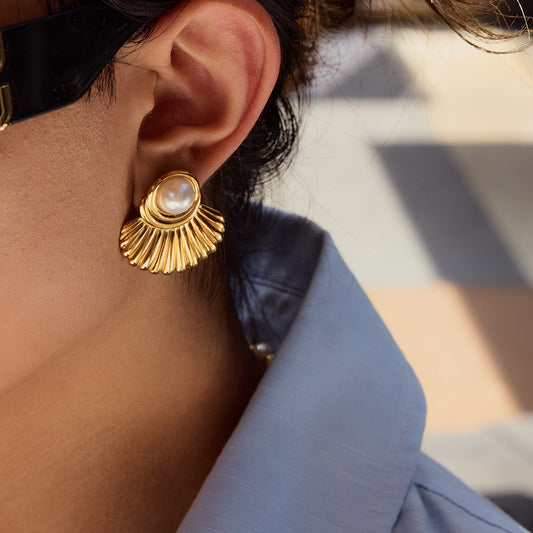 Stainless Steel Faux Pearl Stud Earrings