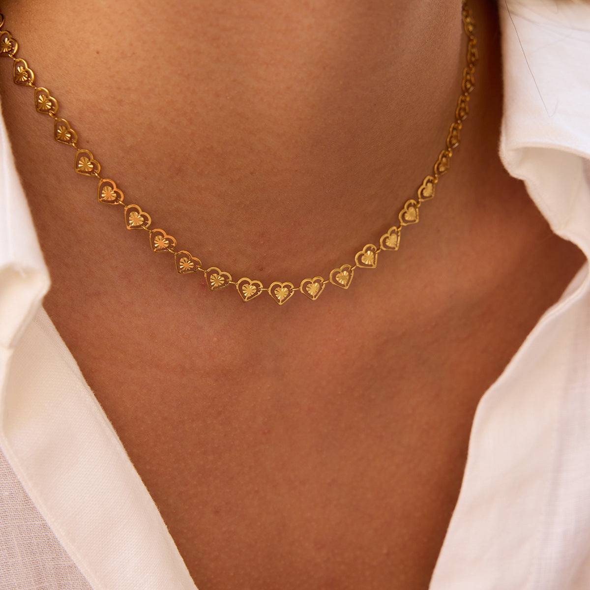 Dazzling Gold - Plated Heart - Shaped Pendant Necklace with Crystals