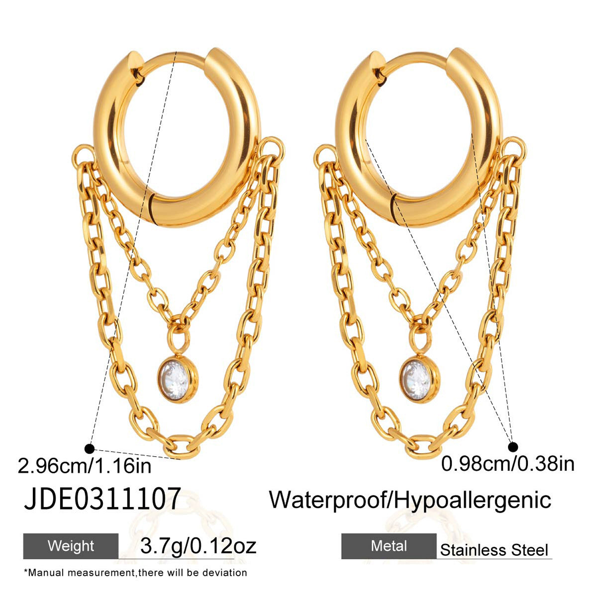 Gold - Plated Hoop Earrings with Chain and CZ Pendant