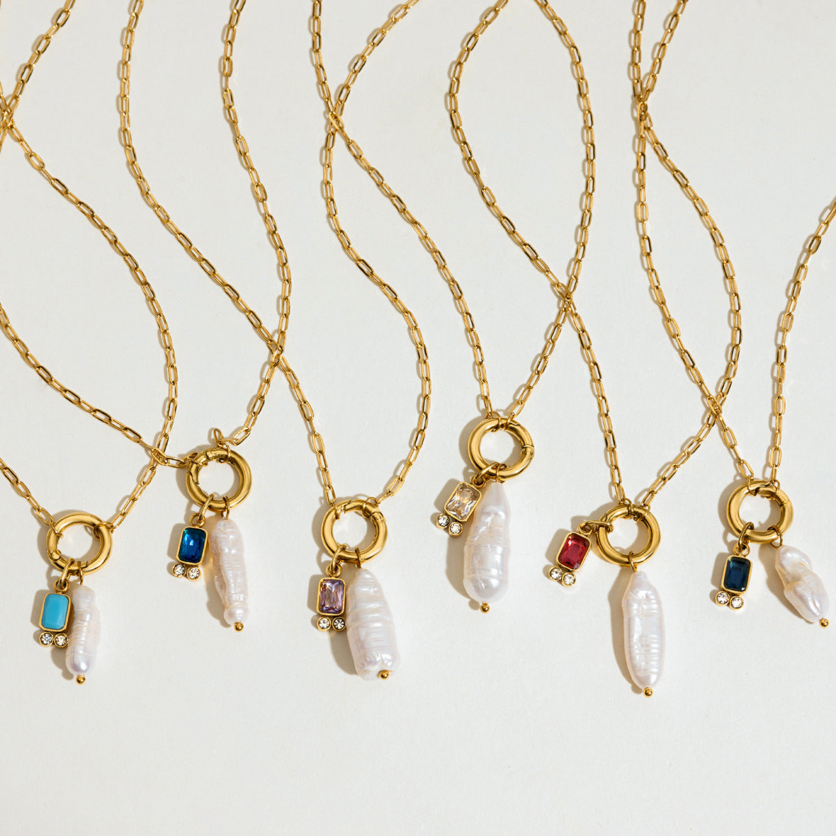 Multicolor Gem - adorned Freshwater Pearl Necklaces