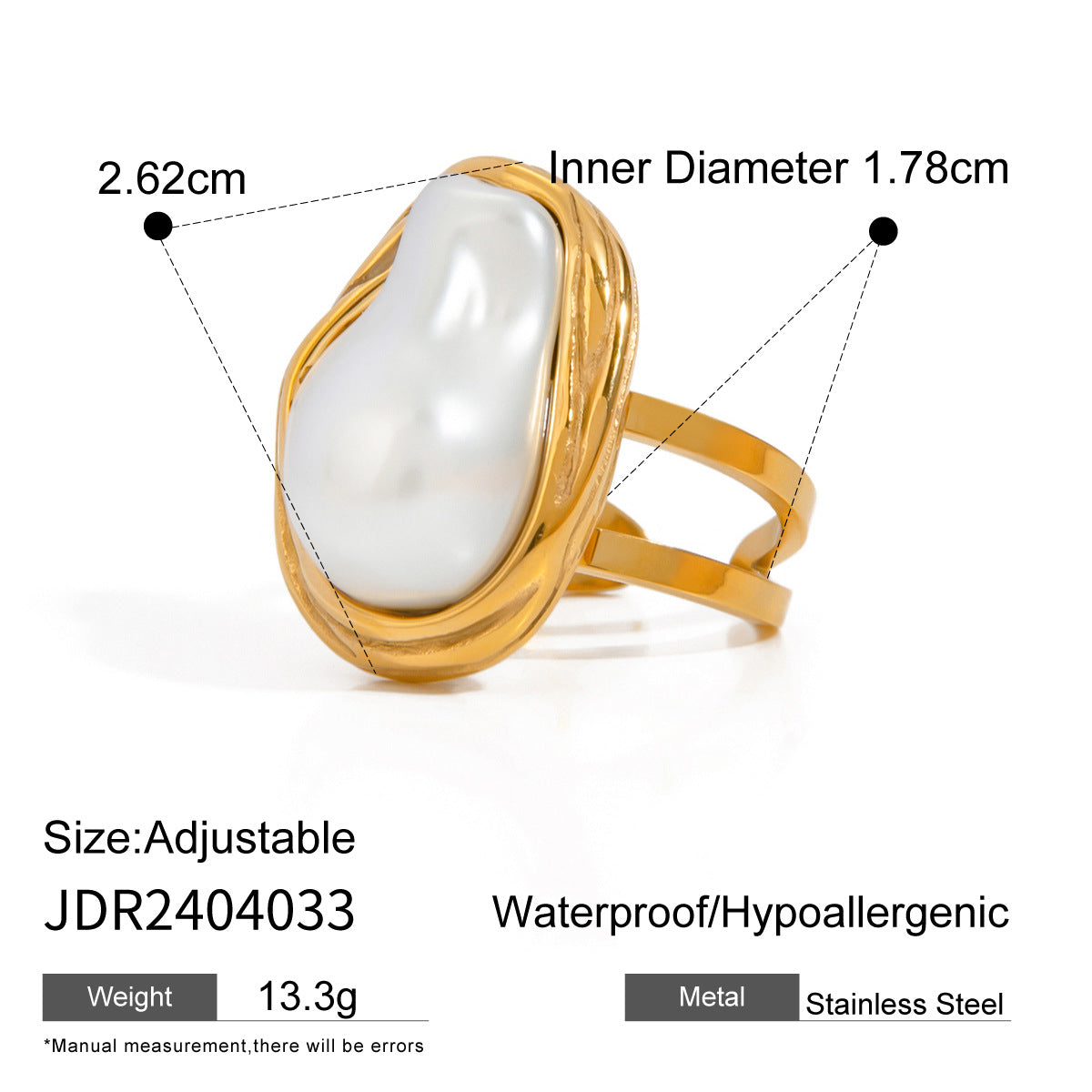 Vintage Pearl & Leaf Ring Set – Baroque Pearl, Open Band, Romantic Gold-Tone Jewelry for Women