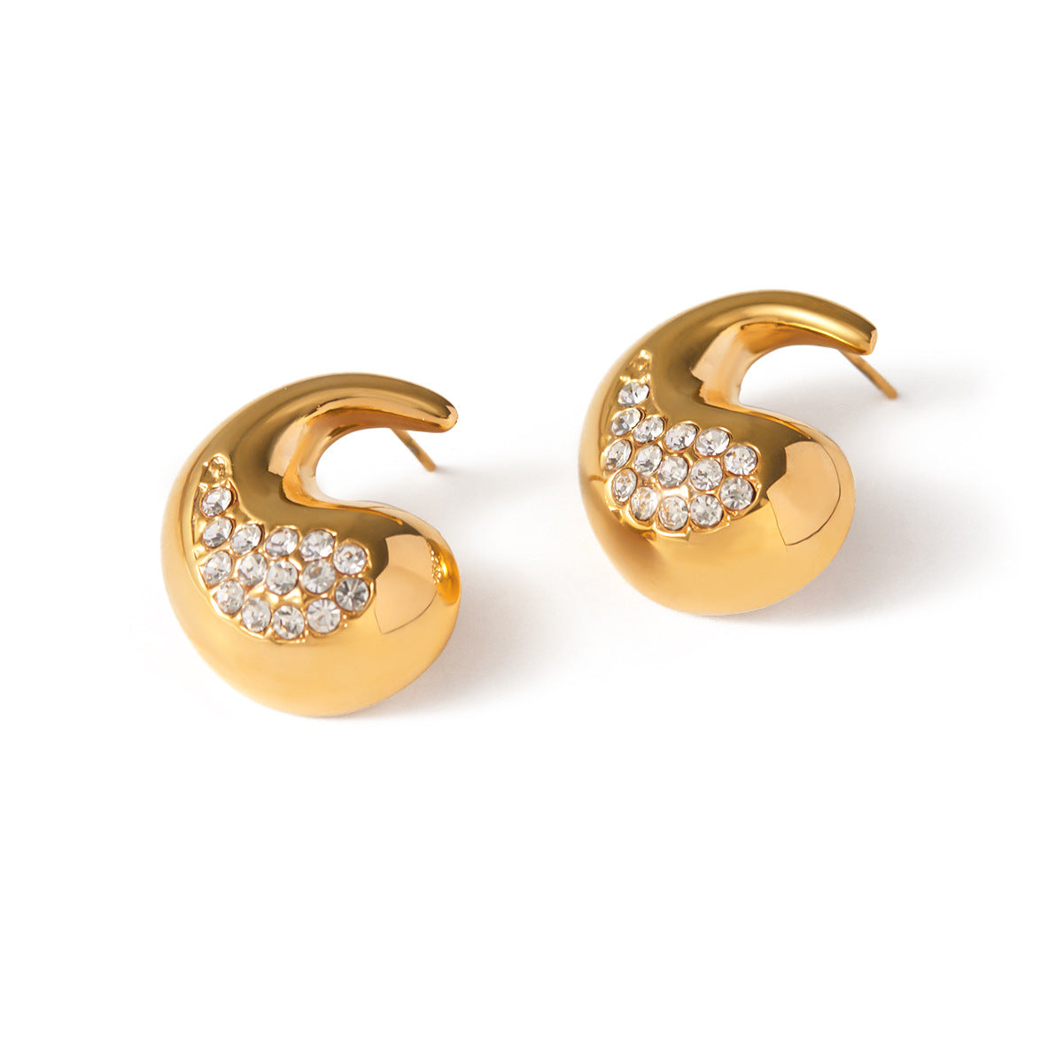 Diamond-Accented Teardrop Stainless Steel Earrings