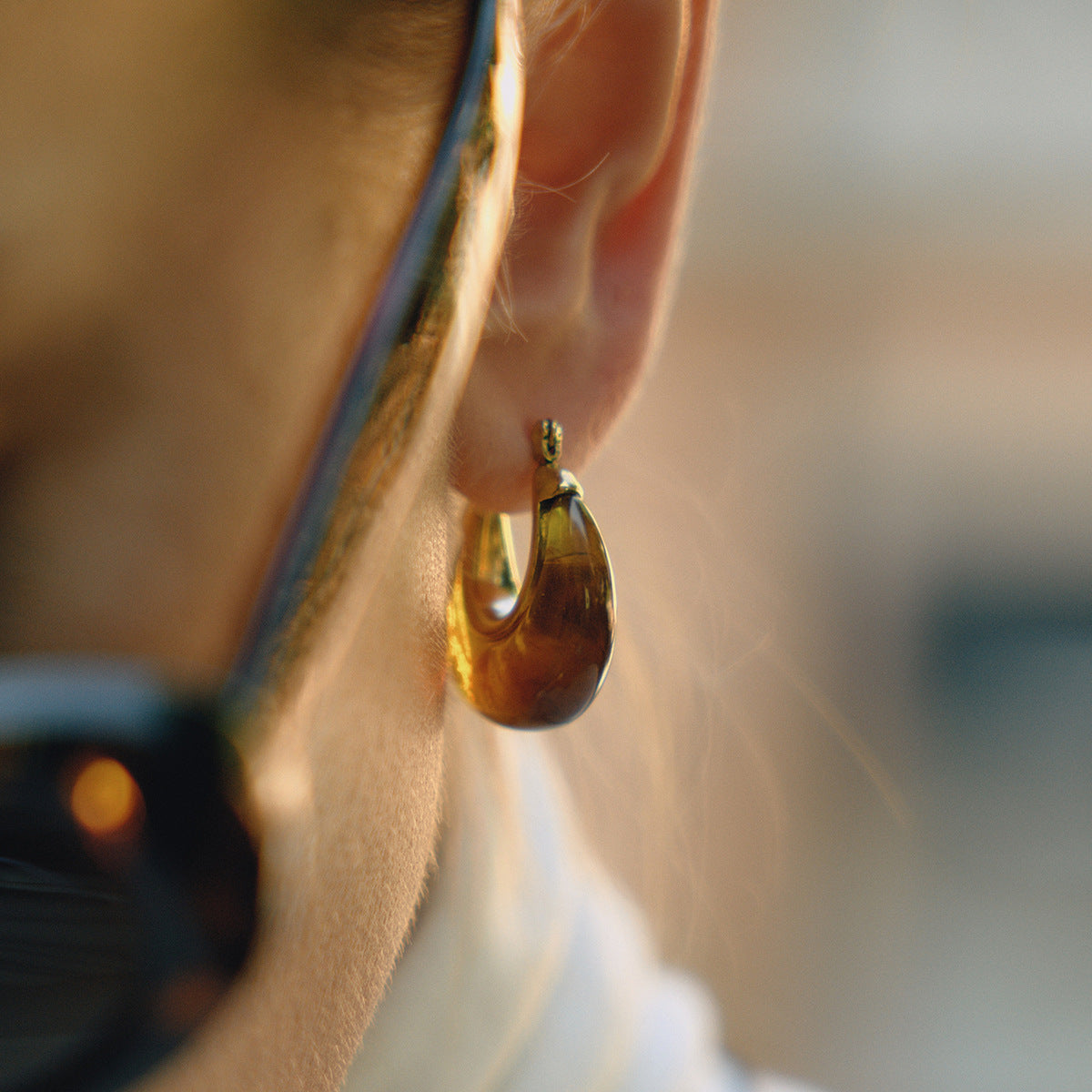 Stainless Steel Amber Resin Earrings