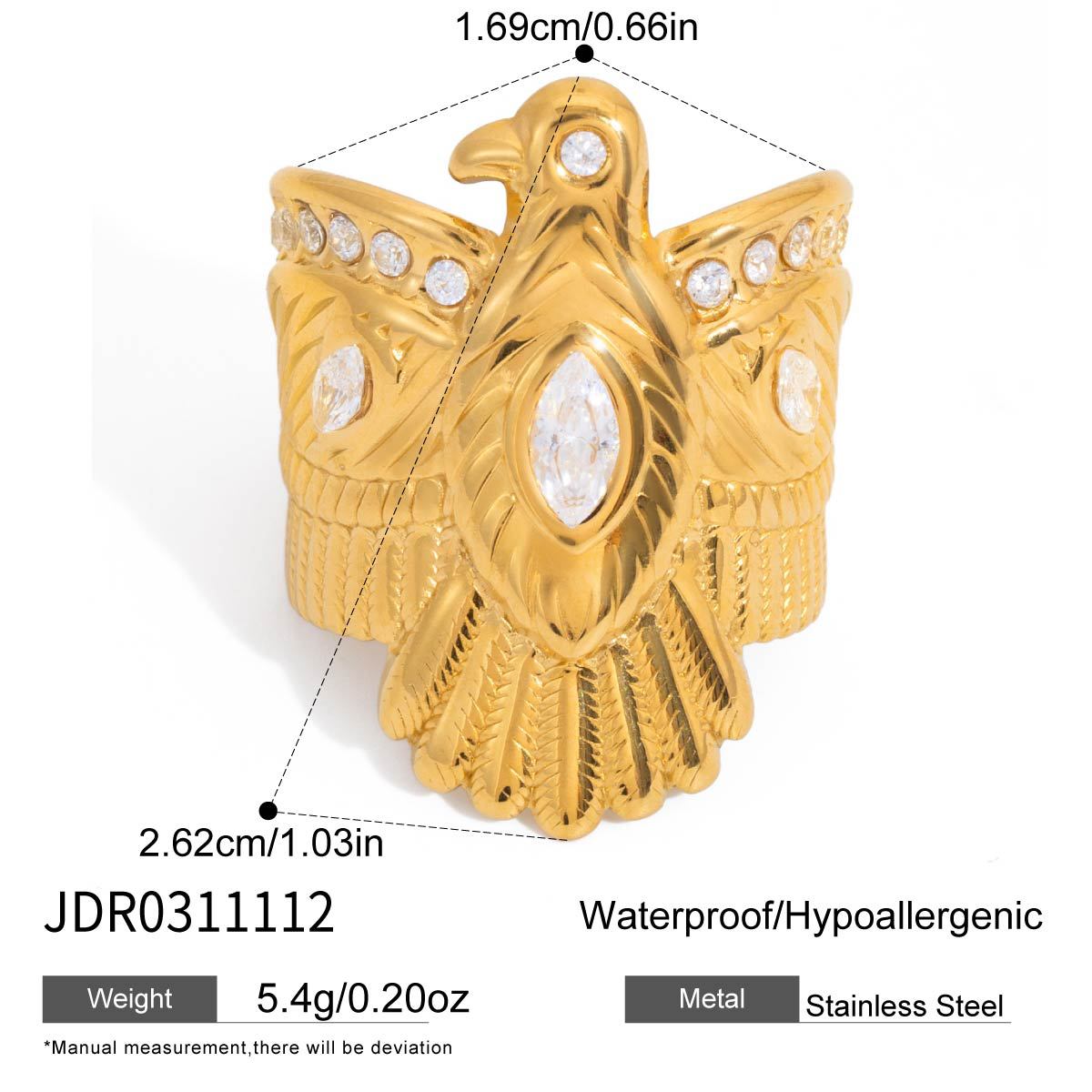 Eagle Wing Ring – Wide Band Statement Ring with Oval Gemstone for Women