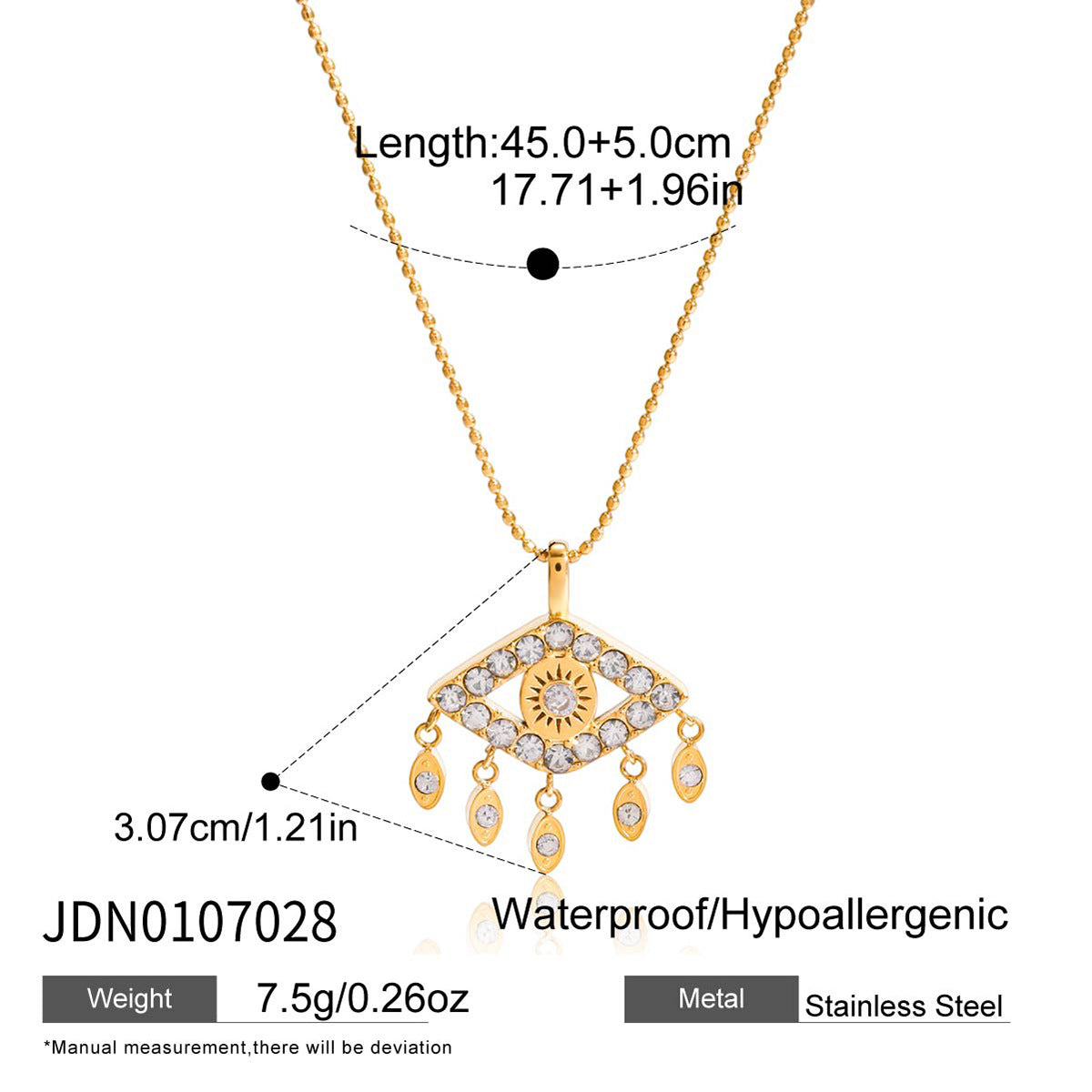 Golden Eye - Shaped Pendant Necklace with Sparkling Crystals
