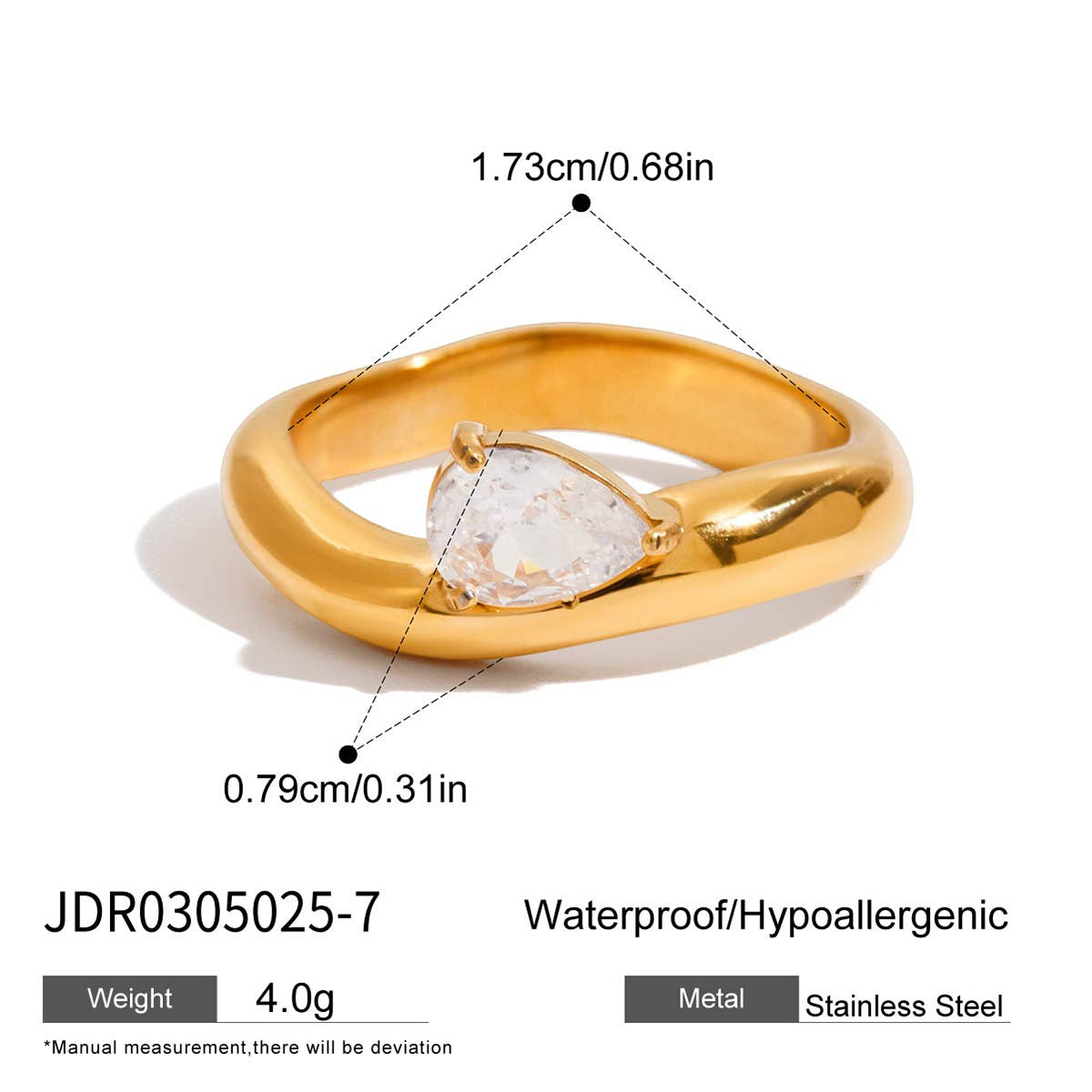 Wave Snake Ring – Pear-Shaped Center Stone, Diamond-Cut Accent Ring for Women