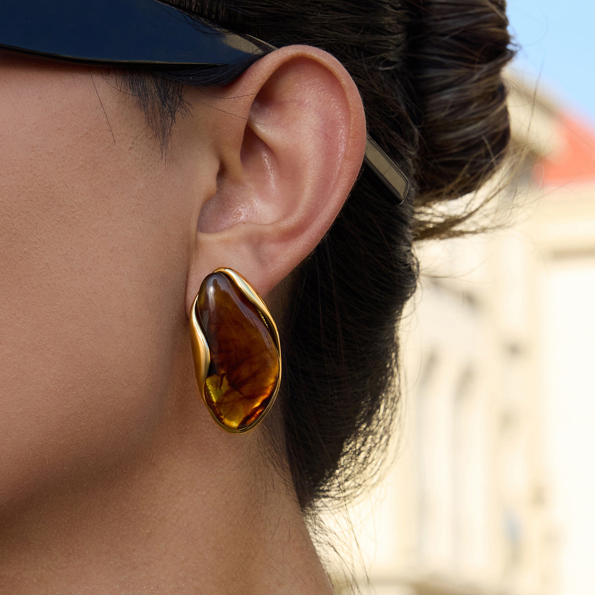 Stainless Steel Amber Resin Earrings