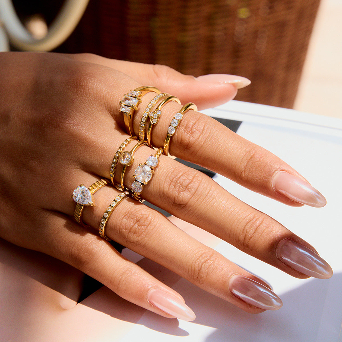 Multi-Ring Set – Diamond & Heart Shaped Stackable Rings for Women
