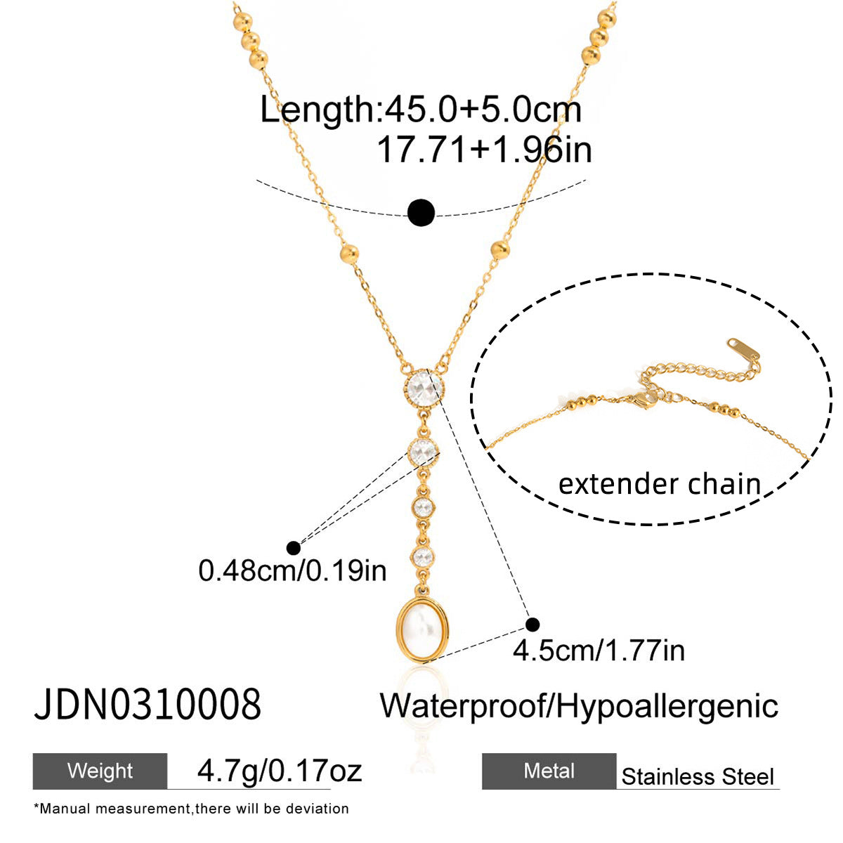 Elegant Gold - tone Y - shaped Necklace with Pearl and Crystal Drop