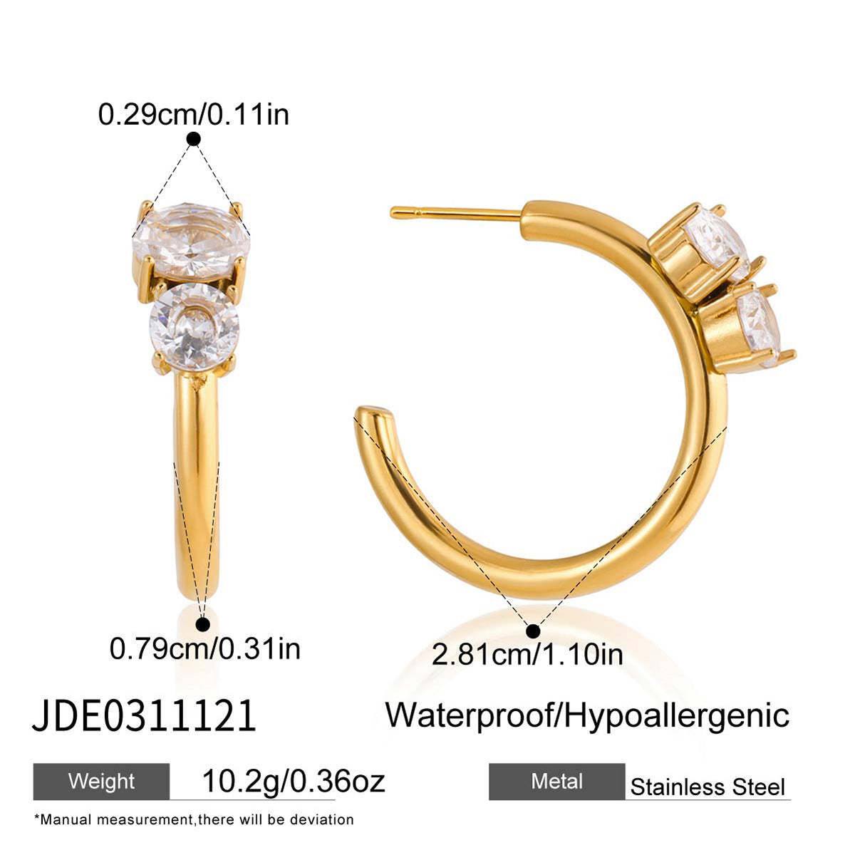 Stainless Steel Zirconia C-Hoop Earrings