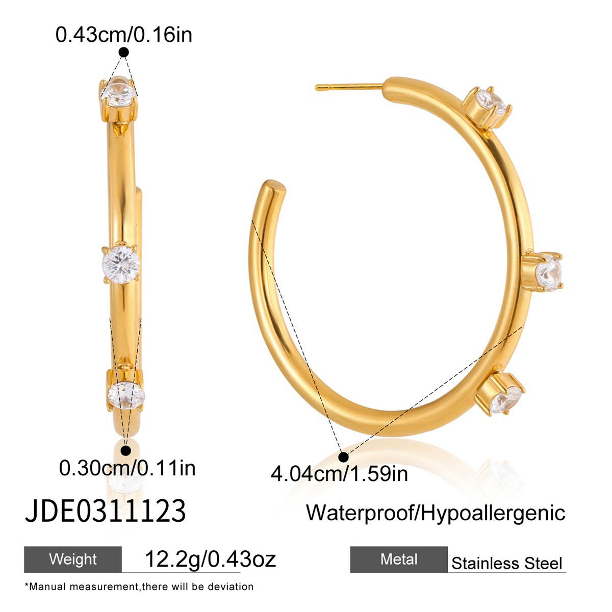 Stainless Steel Zirconia C-Hoop Earrings