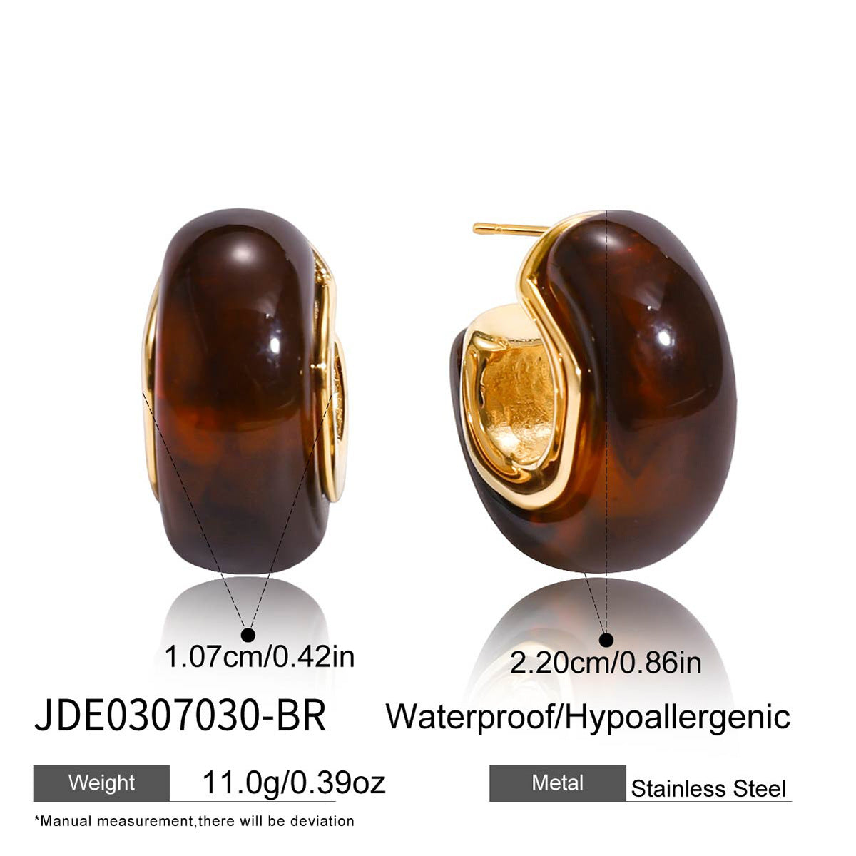 Stainless Steel Amber Resin Earrings