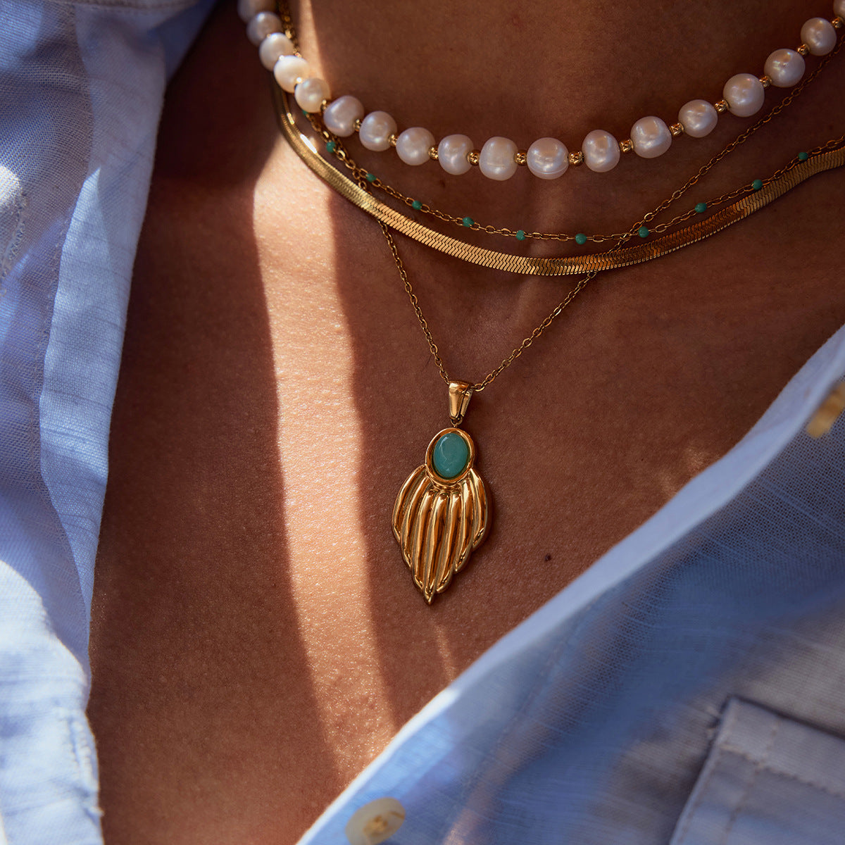 Elegant Gold - toned Necklaces with Colorful Gemstone Pendants