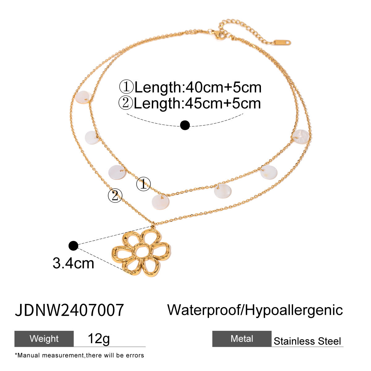 Layered Flower Pendant Necklace with White Discs