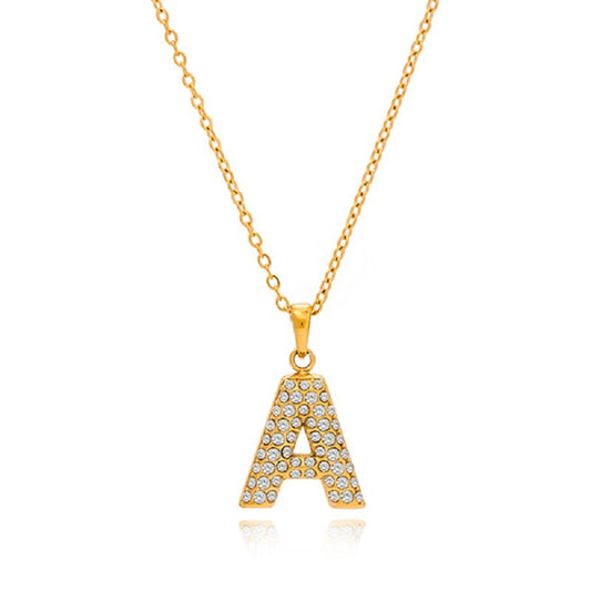 Gold A Initial Necklace | Dainty Cubic Zirconia Letter Pendant Necklace for Women