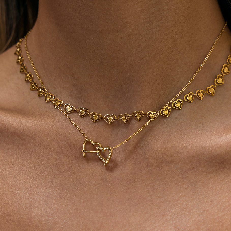 Dazzling Gold - Plated Heart - Shaped Pendant Necklace with Crystals