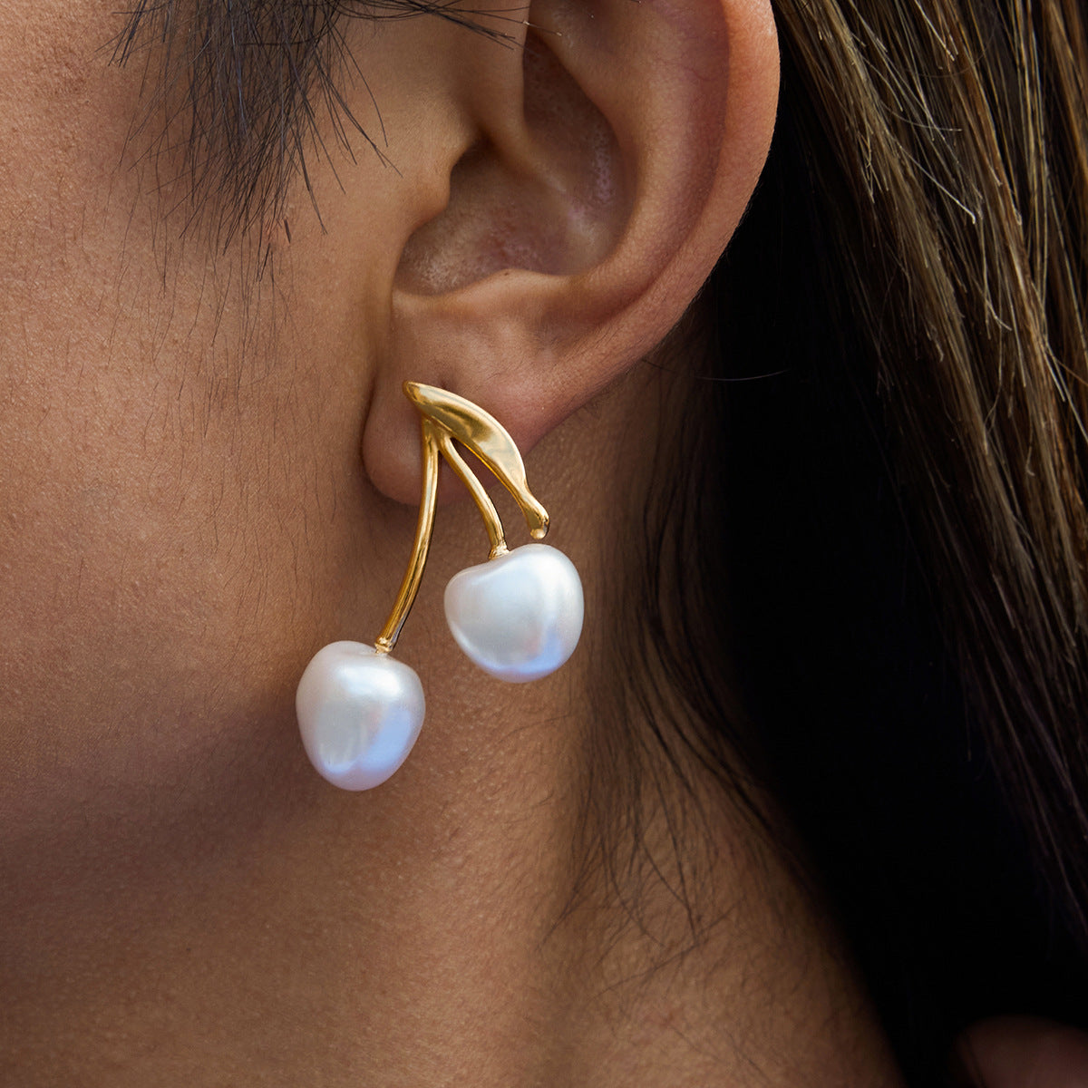 Stainless Steel Cherry Pearl Stud Earrings