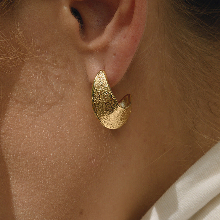 Titanium Steel Hammered Textured Openwork C-Hoop Earrings