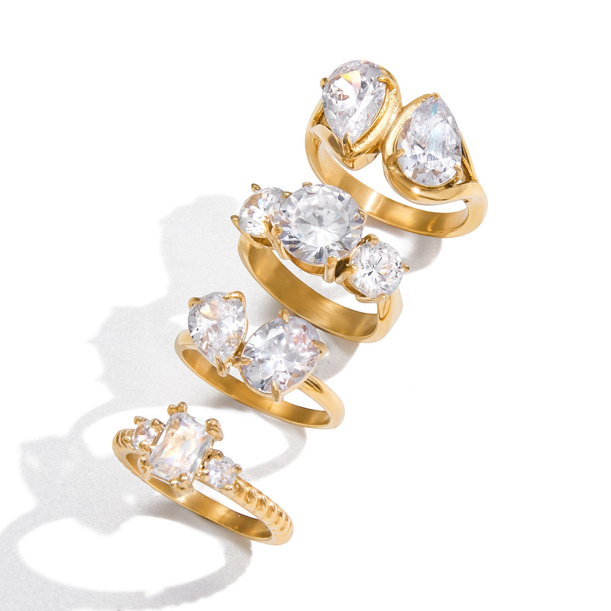 Diamond Stackable Rings – Three-Stone, Eternity & Open Ring Set for Women