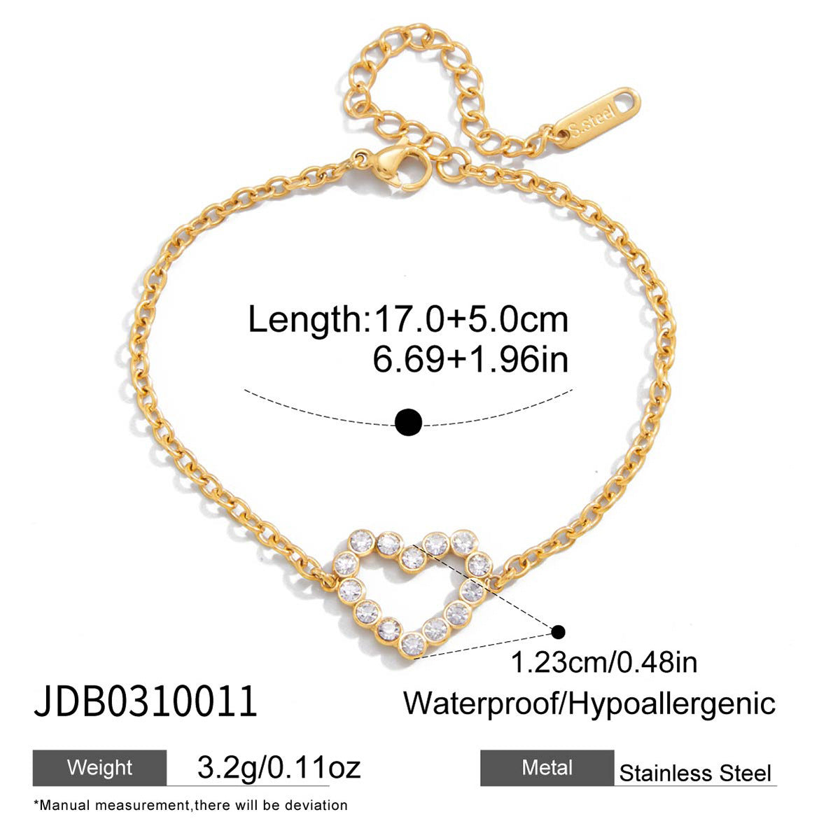 Gold Layered Chain Bracelet Set – Crystal Heart Pendant Bracelet for Women