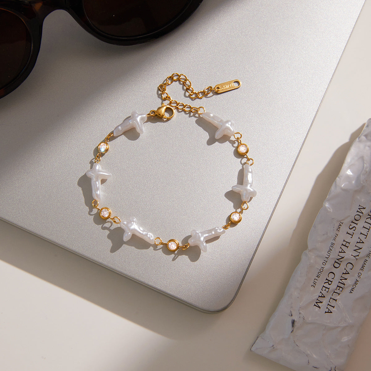 Layered Pearl and CZ Bracelet Set - Gold - Tone Jewelry for Women