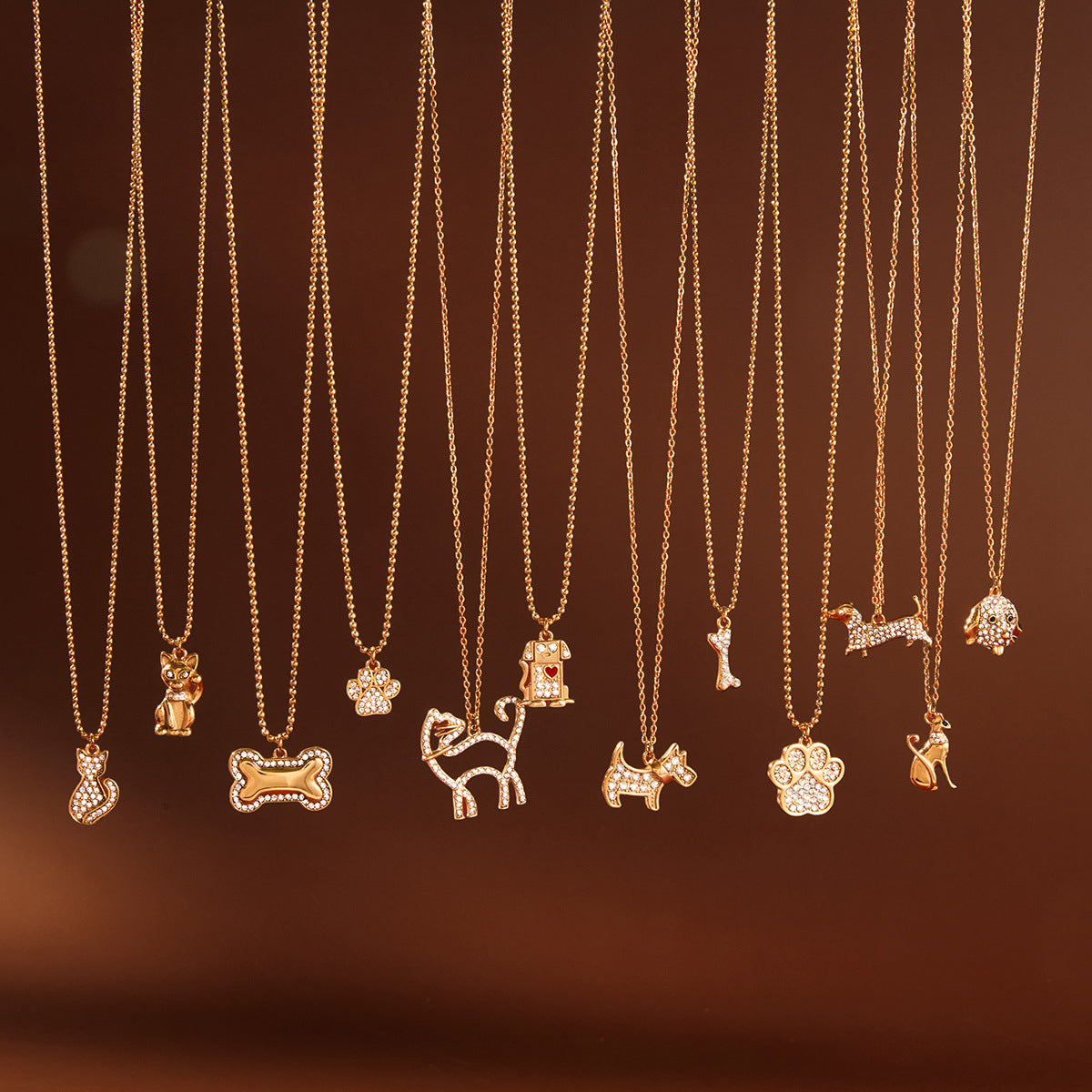 Dazzling Pet - themed Gold - plated Pendants with Crystals