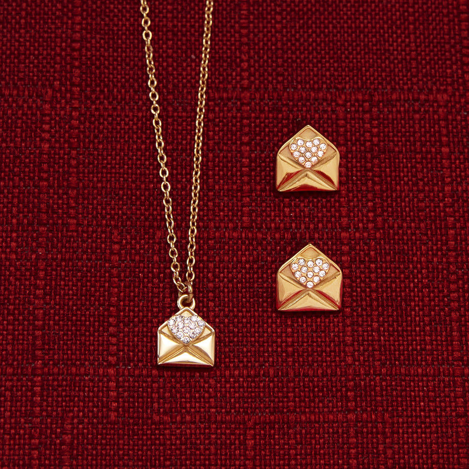 Dainty Gold - Plated Envelope Necklace with Crystal Accent - Delicate Chain Jewelry