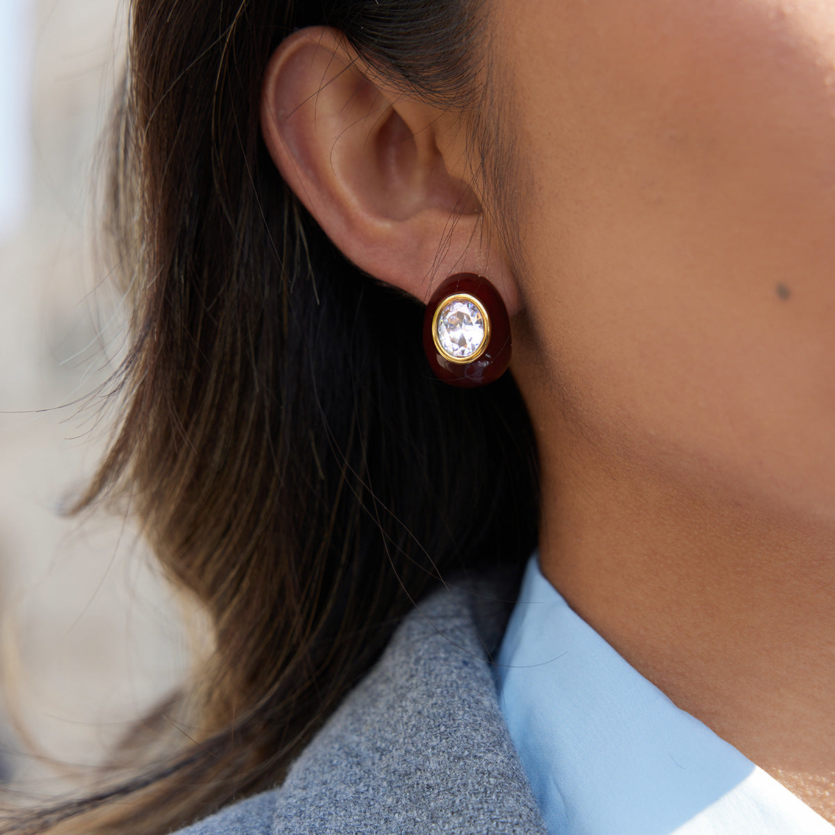 Stainless Steel Drip-Style Zircon Teardrop Earrings