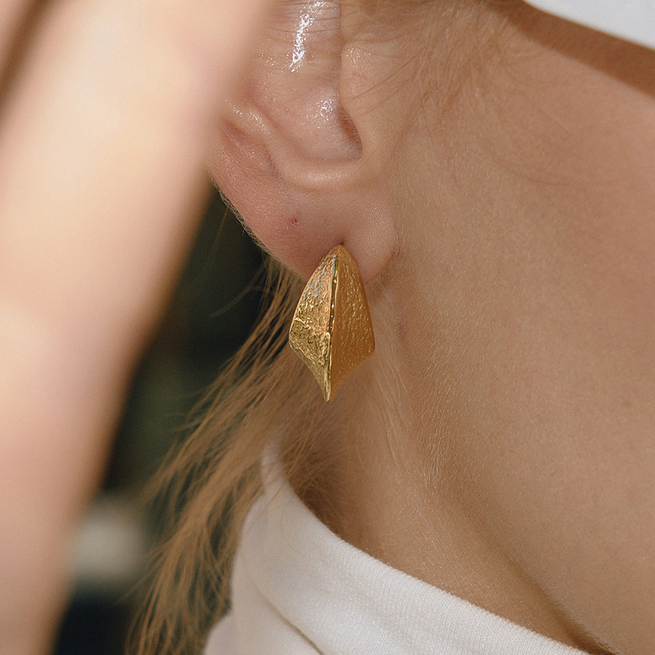 Titanium Steel Hammered Textured Openwork C-Hoop Earrings