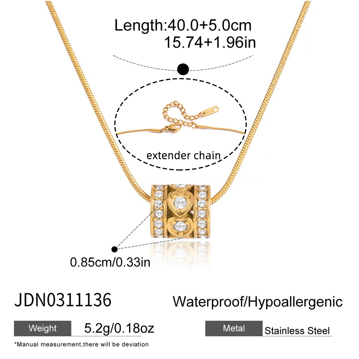 Rhinestone-Studded Titanium Steel Circle Necklace