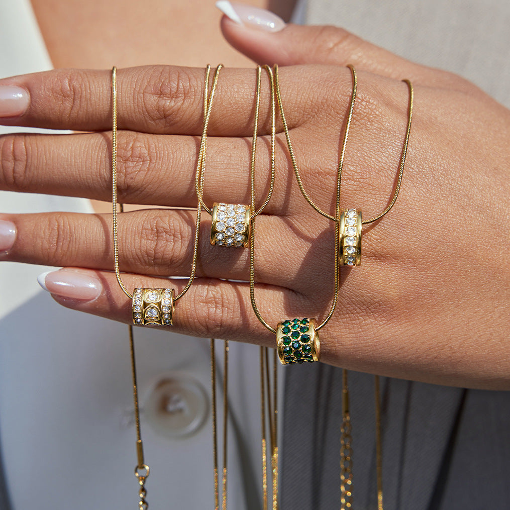 Rhinestone-Studded Titanium Steel Circle Necklace