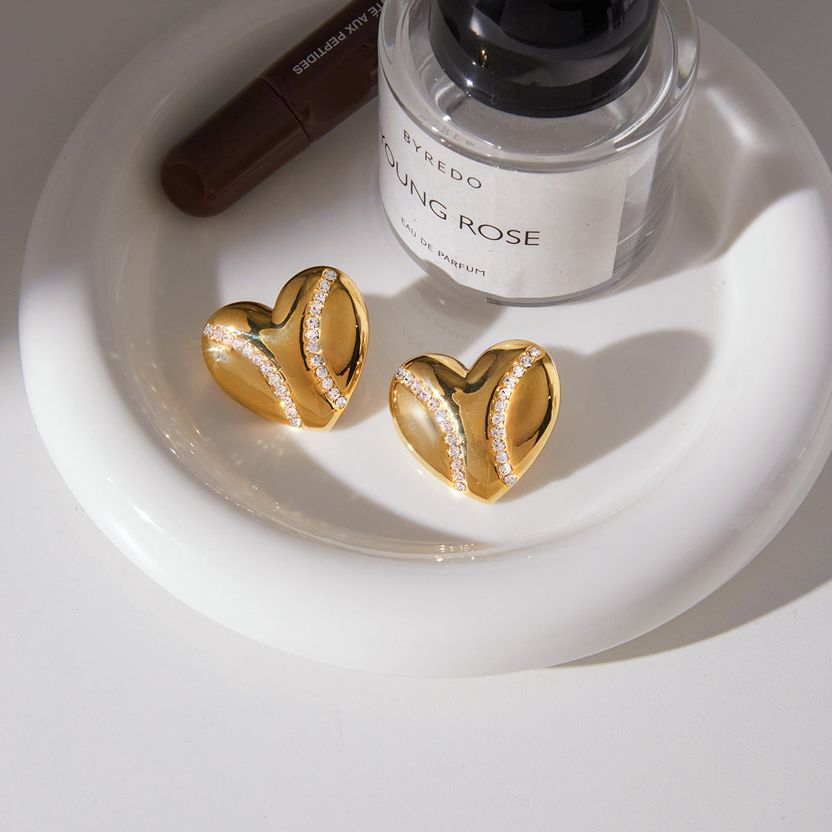 Diamond-accented Stainless Steel Heart Earrings