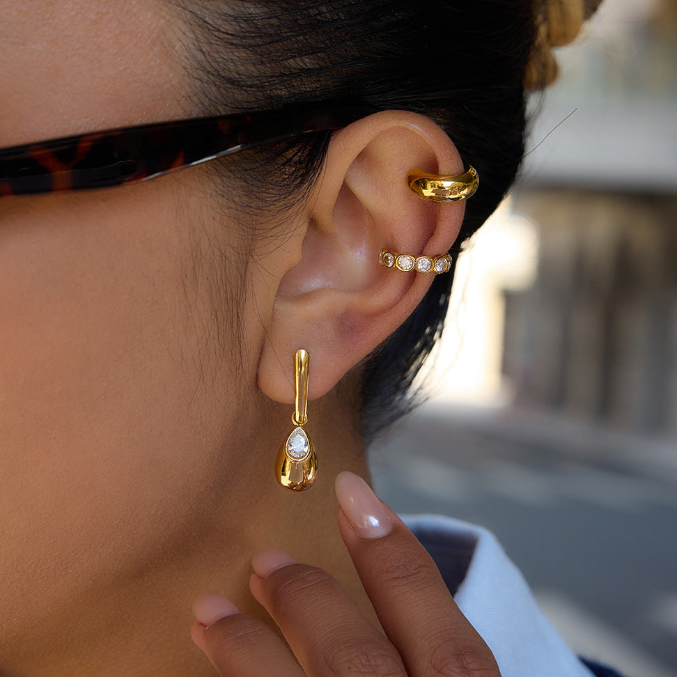 Stainless Steel Waterdrop Zirconia Earrings