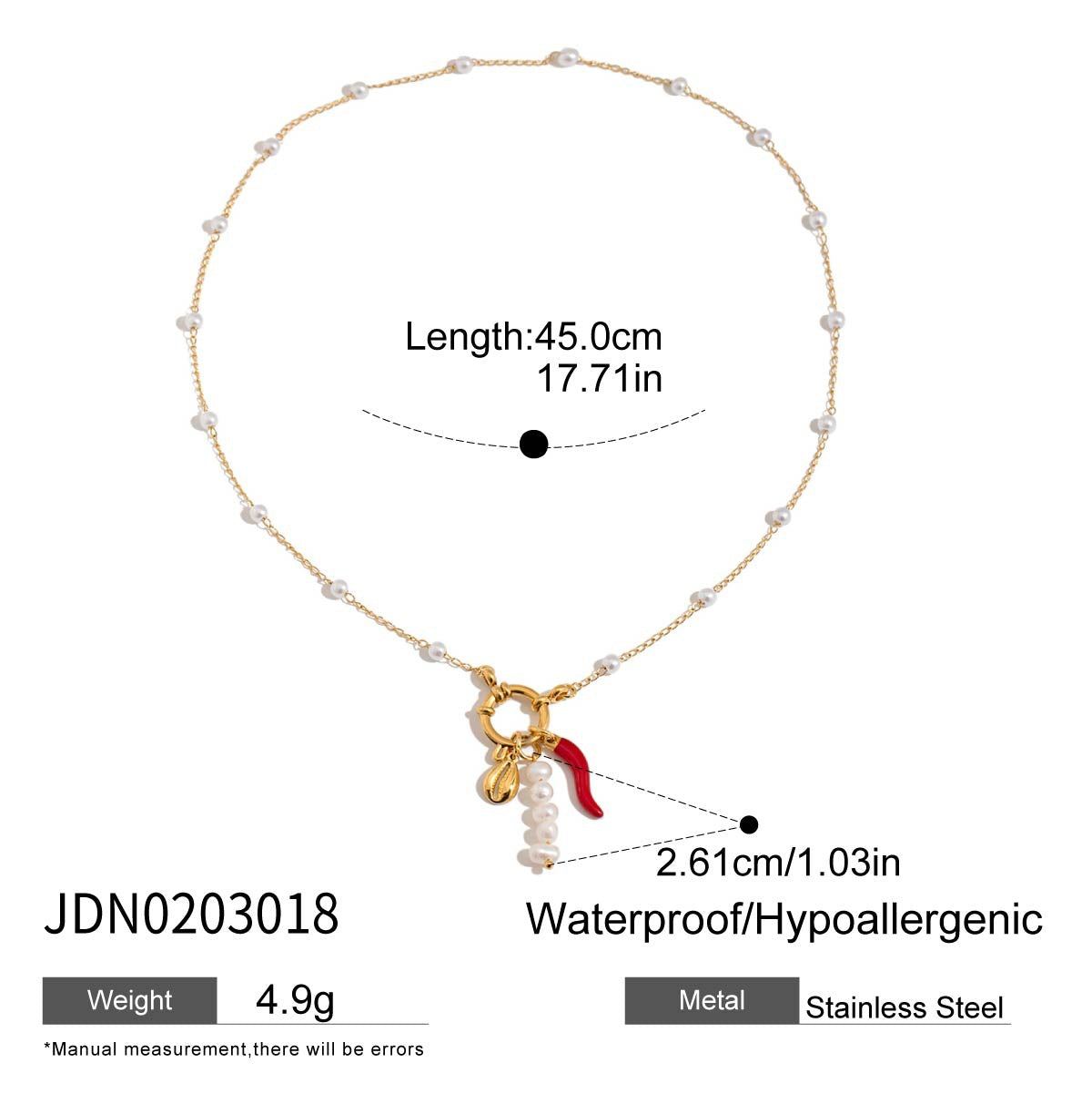Multi - Layered Gold Necklace with Pearl and Charm Details