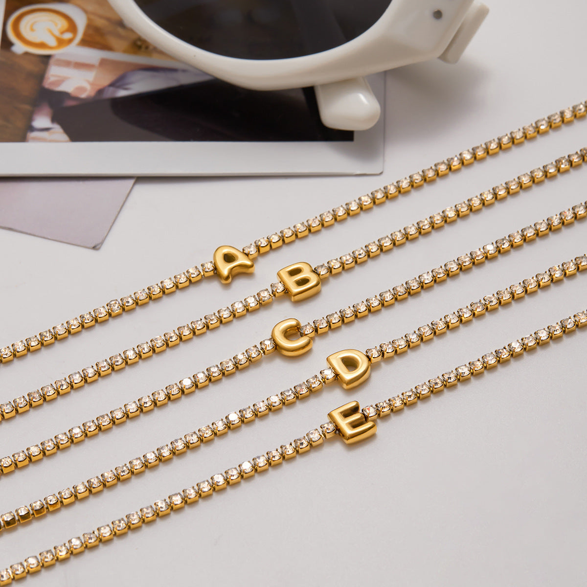 Gold Layered Bracelet Set with Letter Pendants – Stackable Bracelets for Women
