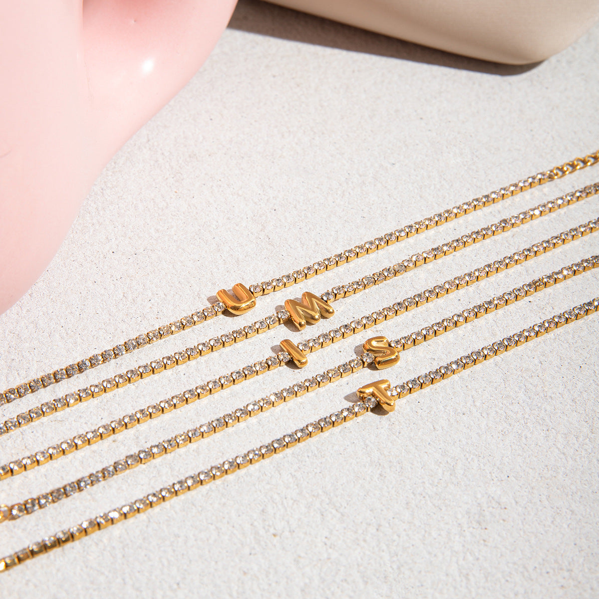 Gold Layered Bracelet Set with Letter Pendants – Stackable Bracelets for Women