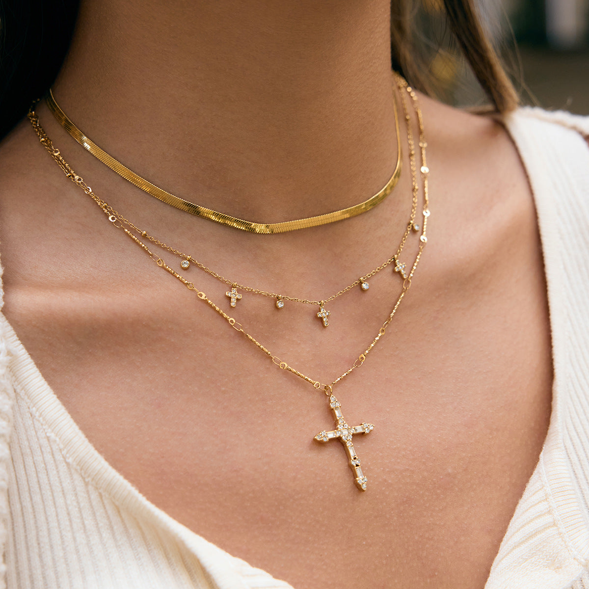Elegant Diamond - Encrusted Cross Necklace
