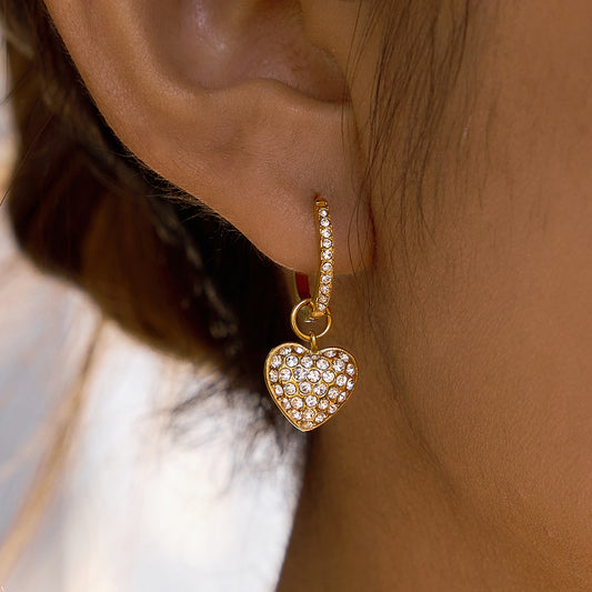 Stainless s Seel Heart-shaped Stud Earring with Cubic Zirconia